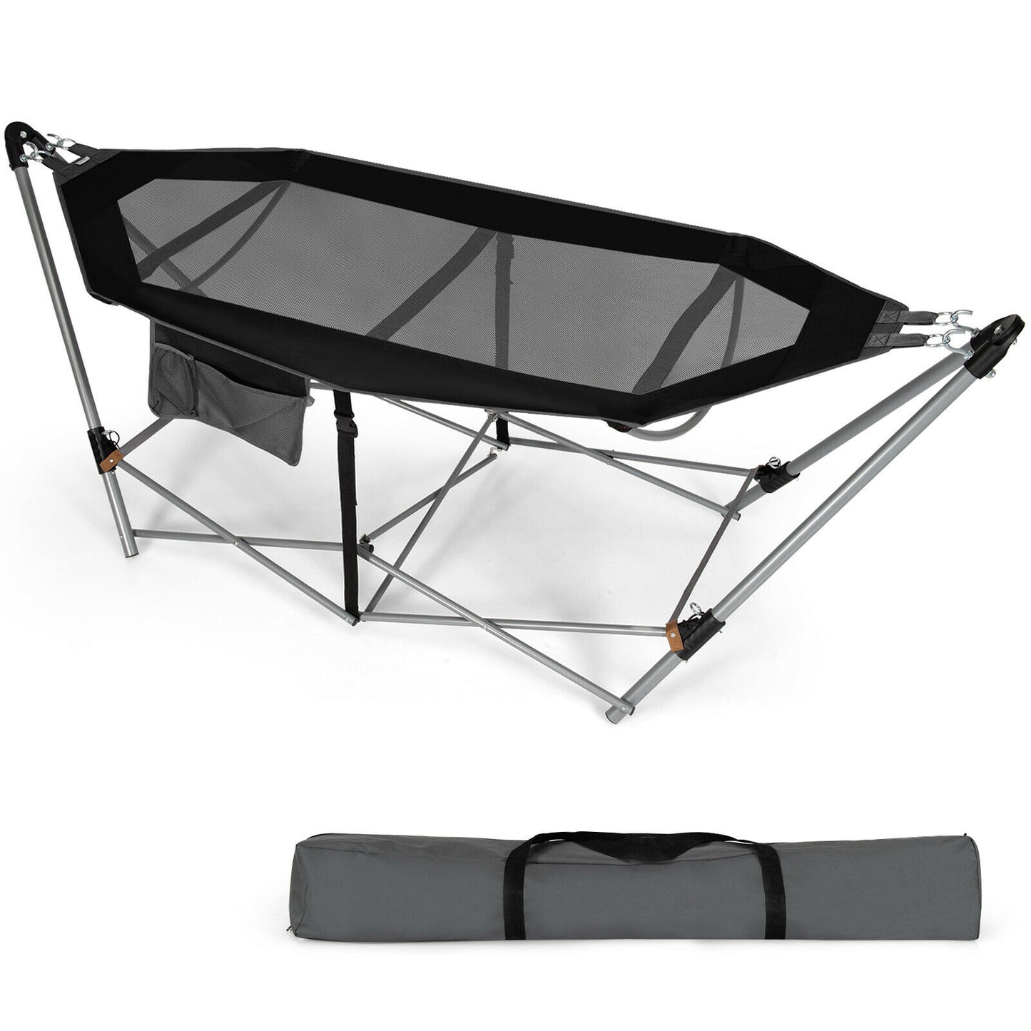 Portable Folding Hammock with Anti-Slip Buckle and Storage Pocket-Grey