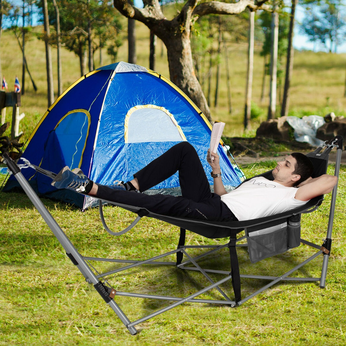 Folding Hammock with Carrying Bag for Patio &amp; Beach-Black