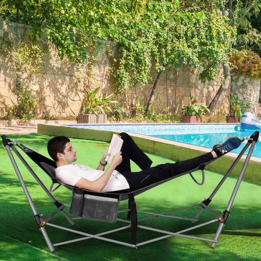 Folding Hammock with Carrying Bag for Patio &amp; Beach-Black