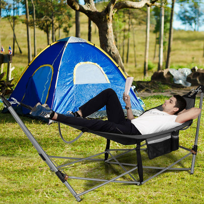 Portable Folding Hammock with Anti-Slip Buckle and Storage Pocket-Grey