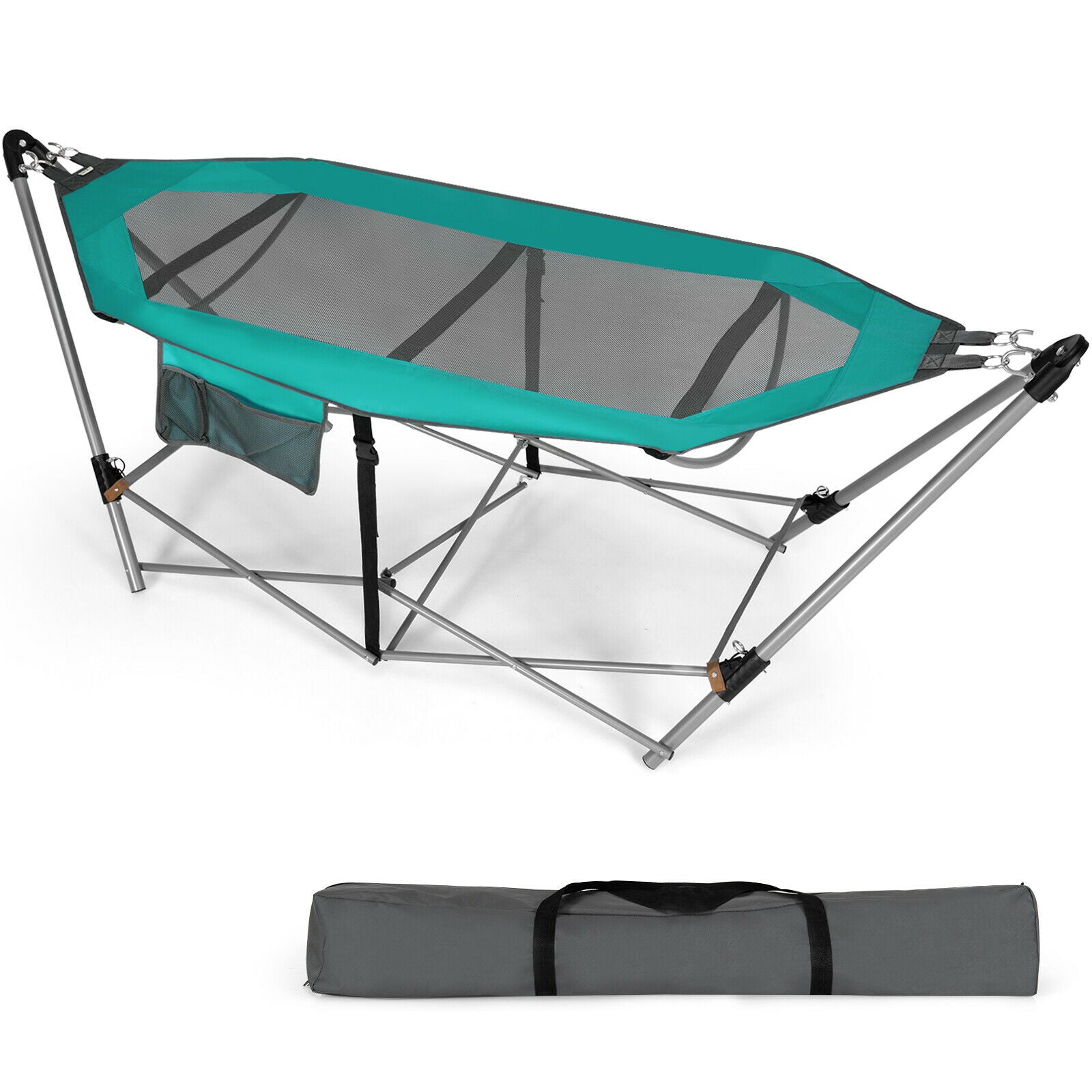 Portable Folding Hammock with Anti-Slip Buckle and Storage Pocket-Turquoise