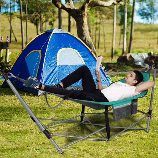 Portable Folding Hammock with Anti-Slip Buckle and Storage Pocket-Turquoise