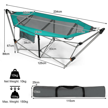 Portable Folding Hammock with Anti-Slip Buckle and Storage Pocket-Turquoise