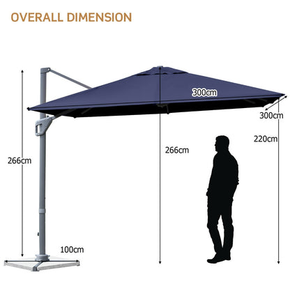 3m Patio Cantilever Umbrella with 4-Level Tilting Adjustment and Crank Handle-Navy