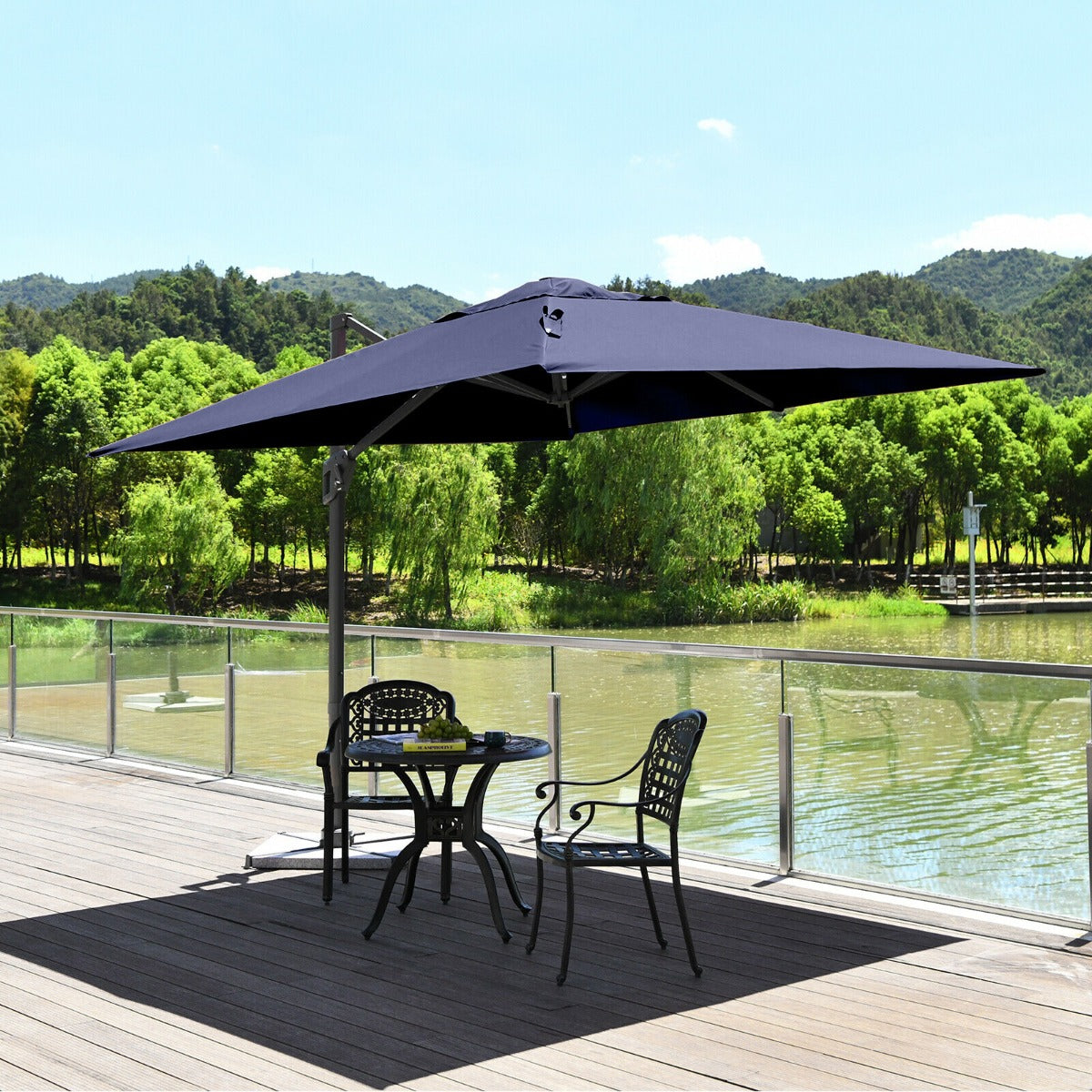 3m Patio Cantilever Umbrella with 4-Level Tilting Adjustment and Crank Handle-Navy