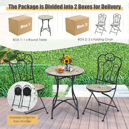 3 Piece Outdoor Patio Bistro Mosaic Conversation Furniture Set