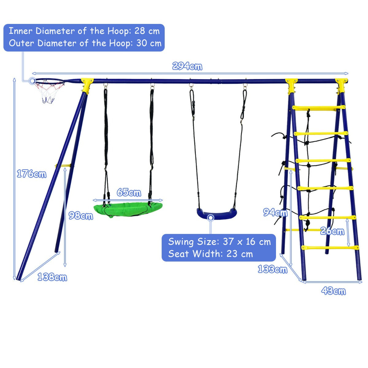 Kids Swing Set with Basketball Hoop and Climbing Ladder