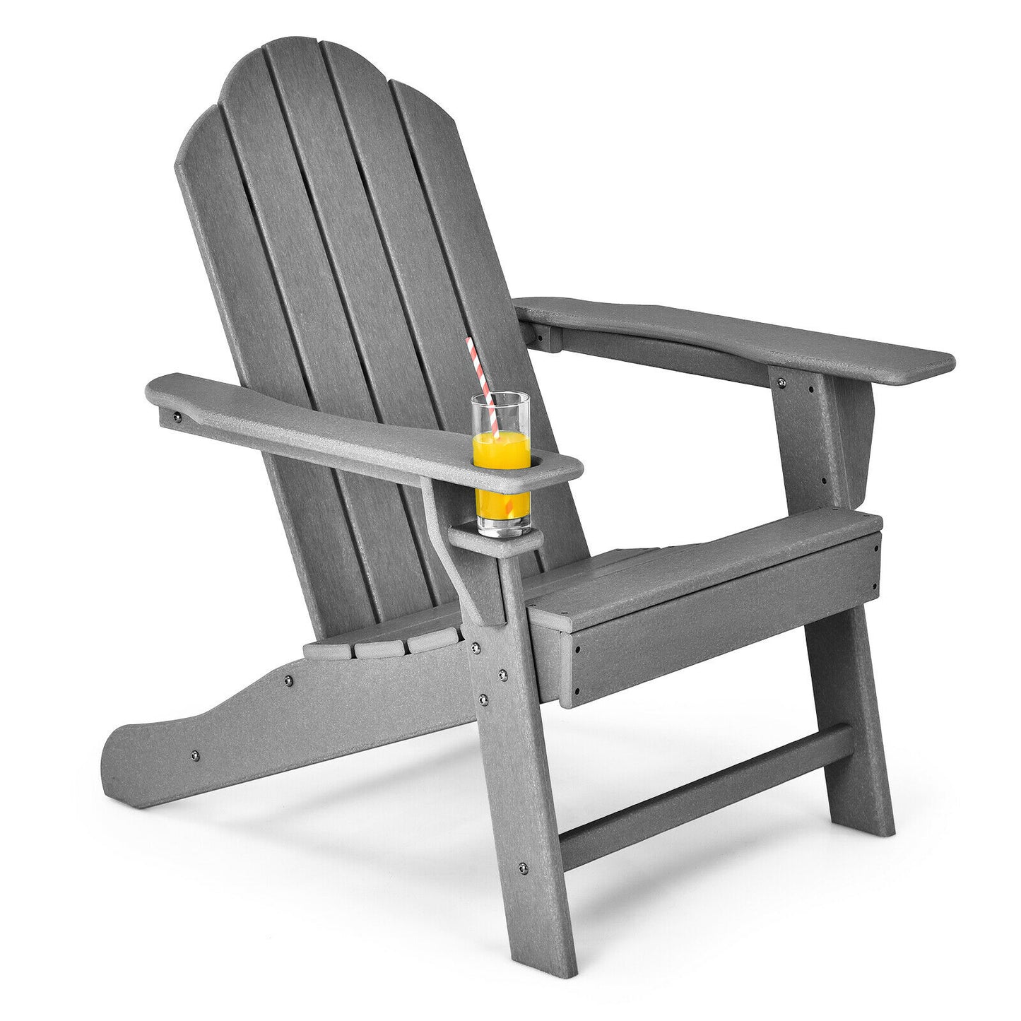 Ergonomic Outdoor Patio Sun Lounger with Built-in Cup Holder-Grey