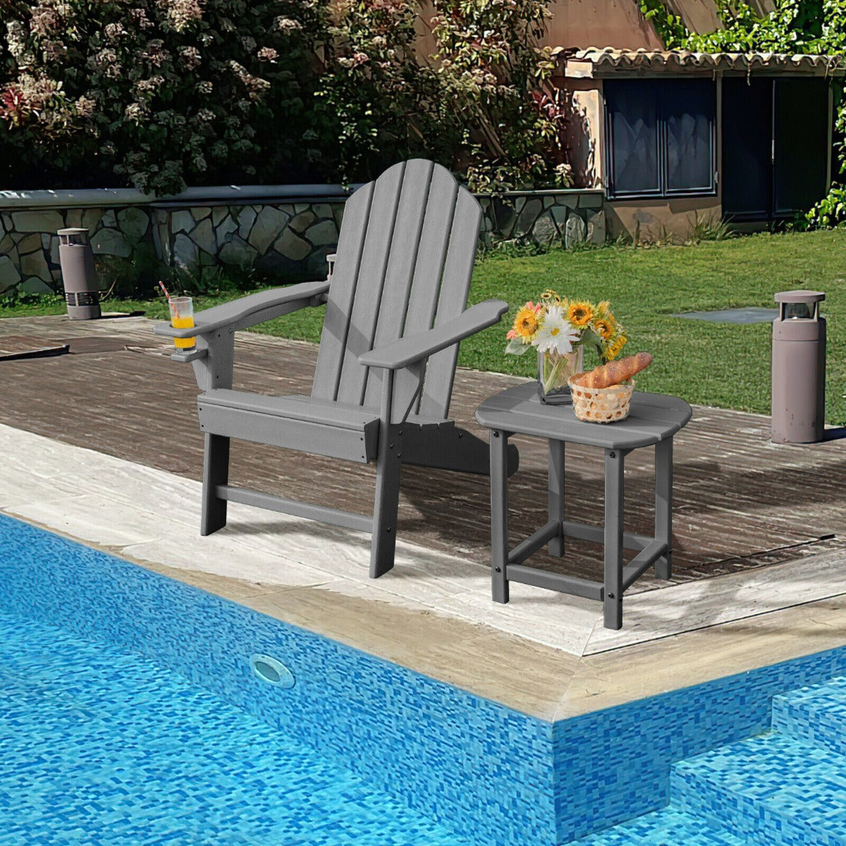 Ergonomic Outdoor Patio Sun Lounger with Built-in Cup Holder-Grey