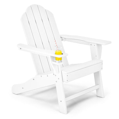 Ergonomic Outdoor Patio Sun Lounger with Built-in Cup Holder-White