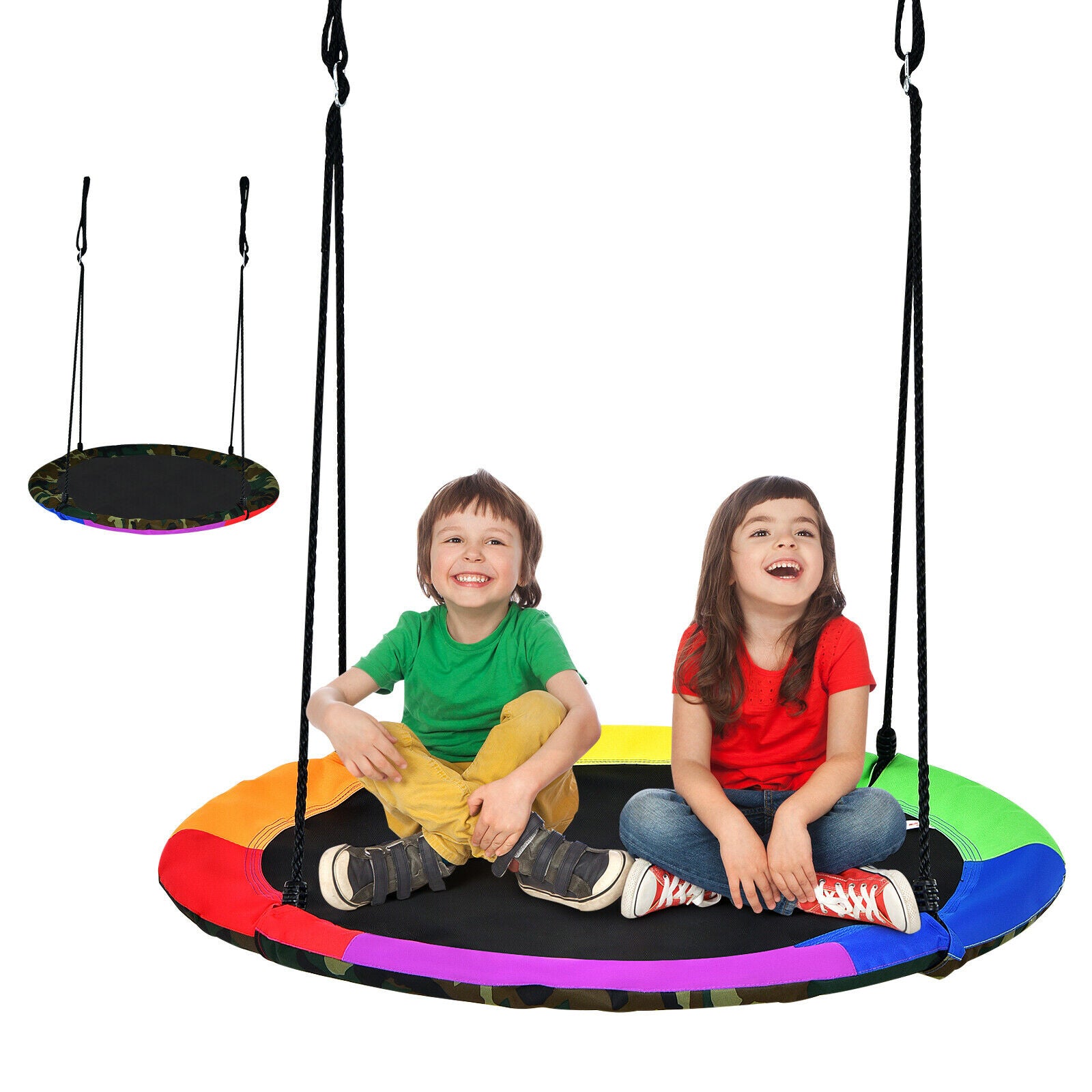 Reversible Kids Flying Saucer Tree Swing with Length Adjustable Rope-Camouflage