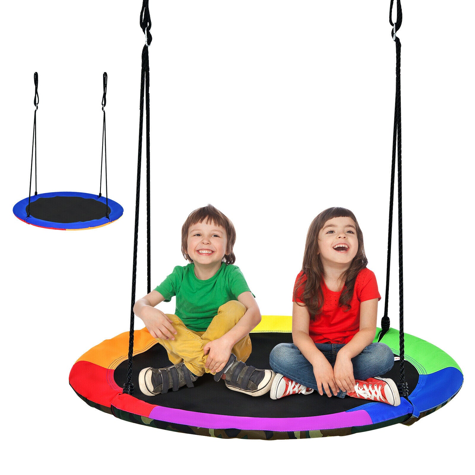 Reversible Kids Flying Saucer Tree Swing with Length Adjustable Rope-Blue