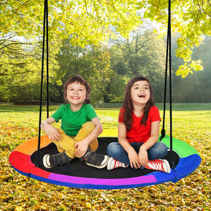 Reversible Kids Flying Saucer Tree Swing with Length Adjustable Rope-Blue