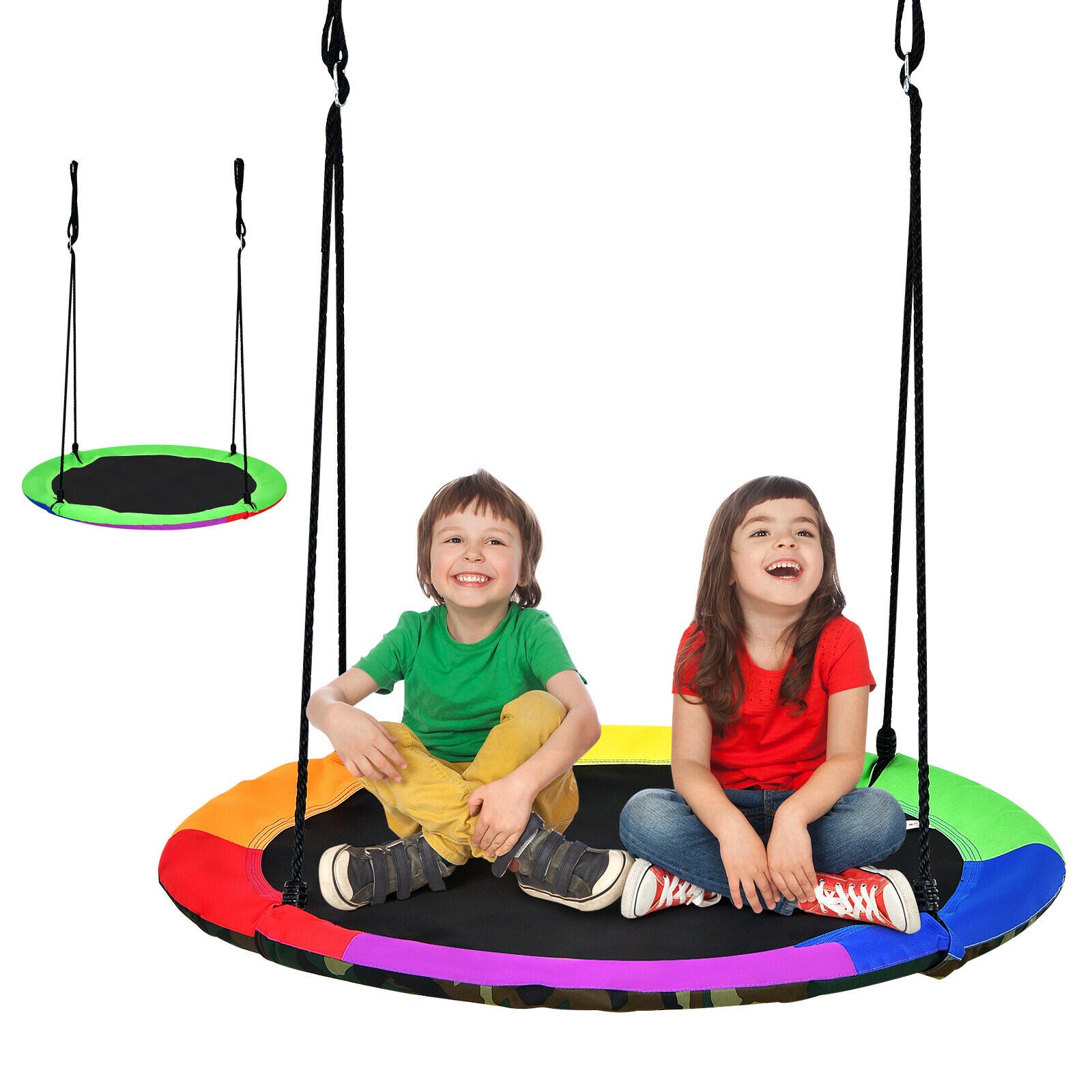 Reversible Kids Flying Saucer Tree Swing with Length Adjustable Rope-Green