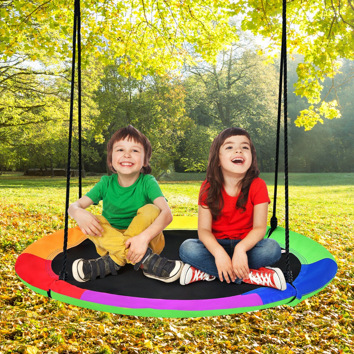 Reversible Kids Flying Saucer Tree Swing with Length Adjustable Rope-Green