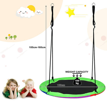 Reversible Kids Flying Saucer Tree Swing with Length Adjustable Rope-Green