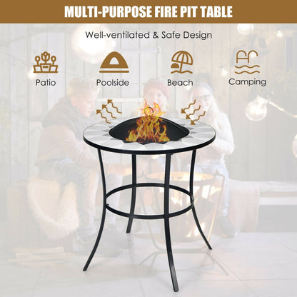 Outdoor Fire Pit with Tile Tabletop and Mesh Screen Lid