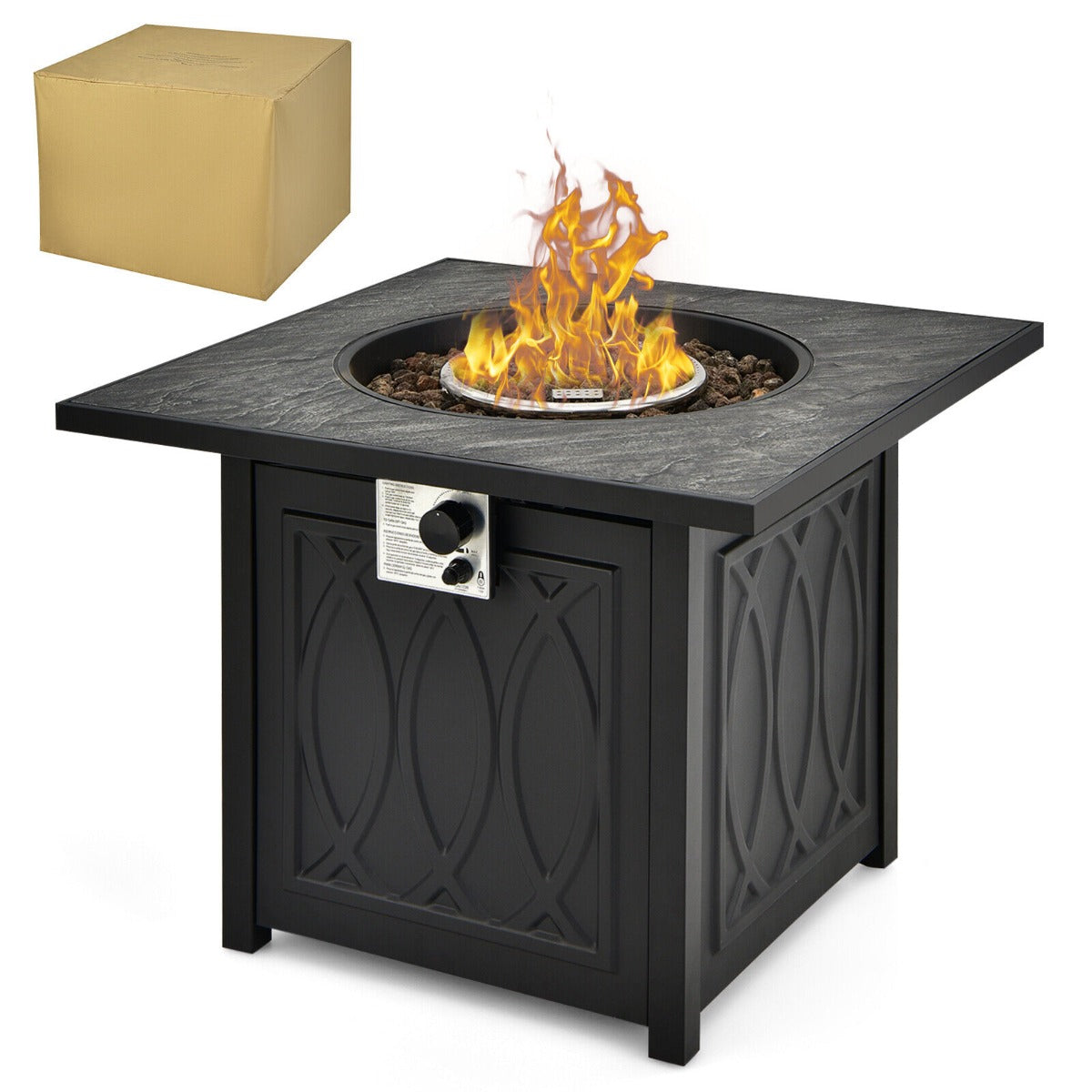 50,000 BTU Propane Fire Pit Table Square Heater with Lava Rocks Cover-Black