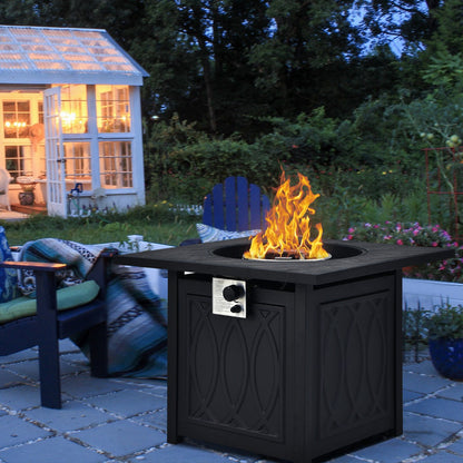 50,000 BTU Propane Fire Pit Table Square Heater with Lava Rocks Cover-Black