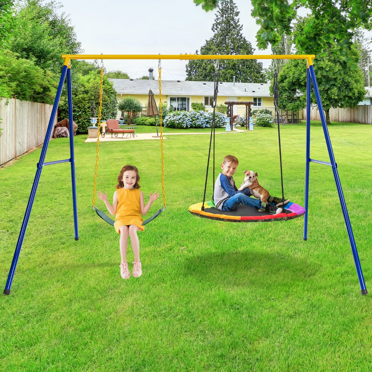 Kids Outdoor Swing Set with 2 Swings