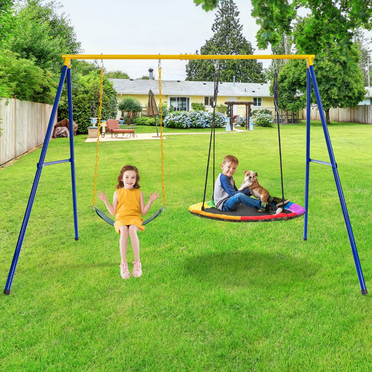 Kids Outdoor Swing Set with 2 Swings