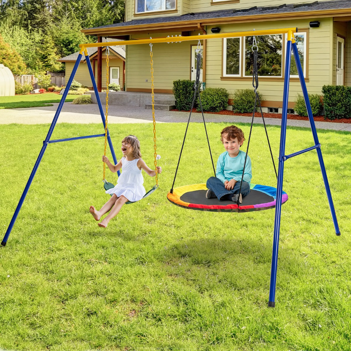 Kids Outdoor Swing Set with 2 Swings