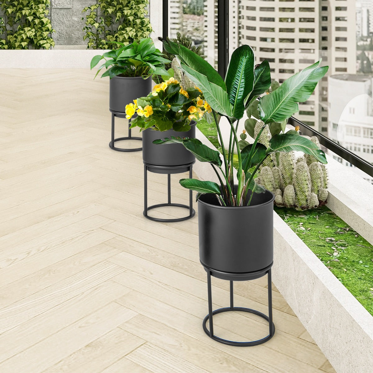 Metal Planter Pot Stand Set of 3-Black