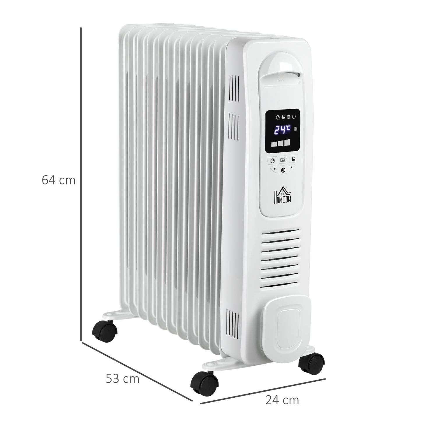 HOMCOM 2720W Digital Oil Filled Radiator, 11 Fin, Portable Electric Heater with LED Display, 3 Heat Settings, Safety Cut-Off and Remote Control, White