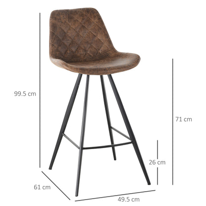 HOMCOM Set Of 2 Bar Stools Vintage Microfiber Cloth Tub Seats Padded Comfortable Steel Frame Footrest Quilted Home Cafe Kitchen Chair Stylish Brown