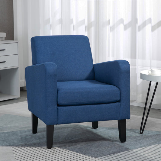 HOMCOM Modern Accent Chair, Occasional Chair with Rubber Wood Legs for Living Room, Bedroom, Blue