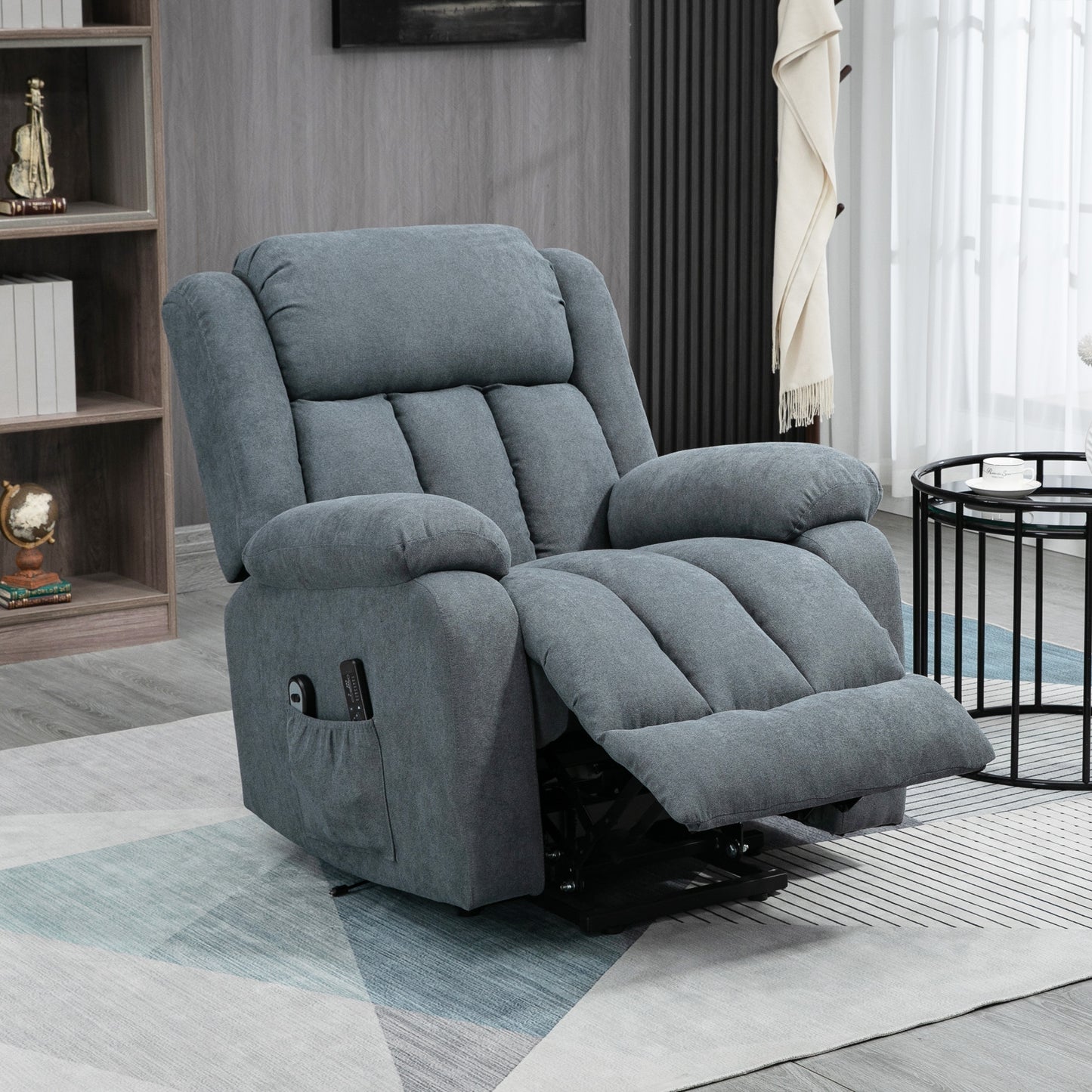 HOMCOM Oversized Riser and Recliner Chairs for the Elderly, Heavy Duty Fabric Upholstered Lift Chair w/ Remote Control, Side Pocket, Dark Grey