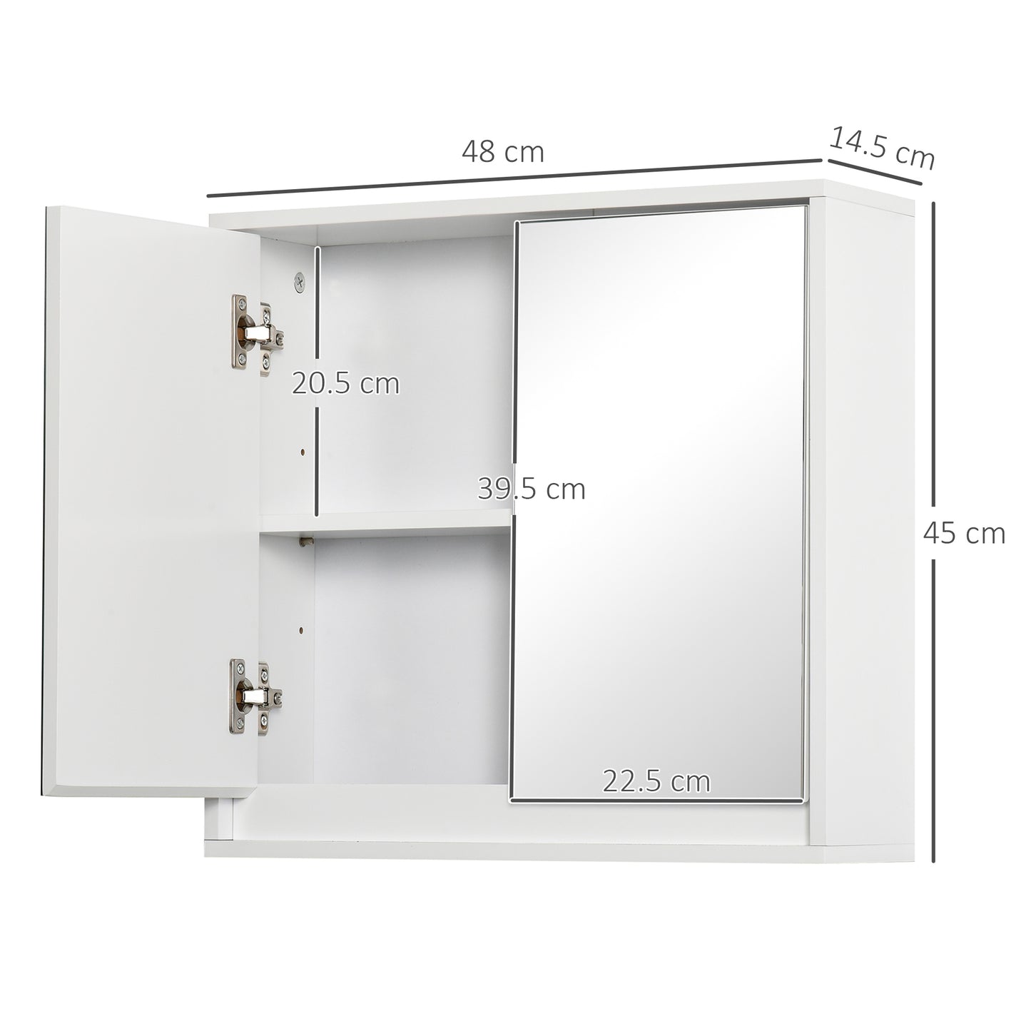 HOMCOM Double Door Bathroom Cabinet, Bathroom Mirror Cupboard Wall Mounted with Storage Shelf, Bathroom Cupboard Double Door, White