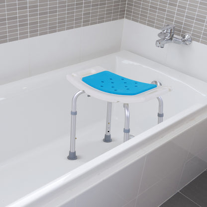 HOMCOM 6-Level Height Adjustable Aluminium Bath Room Stool Chair Shower Non-Slip Design w/ Padded Seat Drainiage Holes Foot Pad - Blue