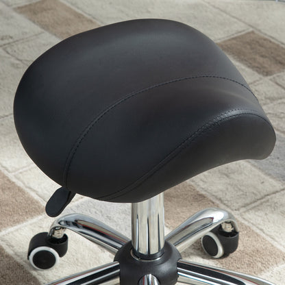 HOMCOM Cosmetic Stool 360° Rotate Height Adjustable Salon Massage Spa Chair Hydraulic Rolling Faux Leather Saddle Stool Mobility - Black