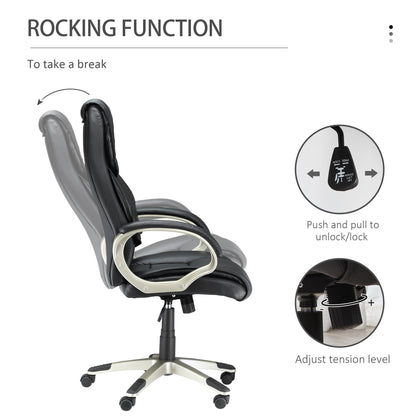 HOMCOM High Back Swivel Chair Computer, Home Office Computer Desk Chair with Faux Leather Adjustable Height Rocking Function Black