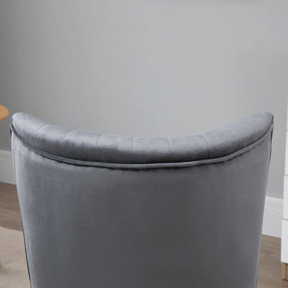 HOMCOM Velvet Accent Chair Occasional Tub Seat Padding Curved Back with Wood Frame Legs Home Furniture Set of 2 Grey