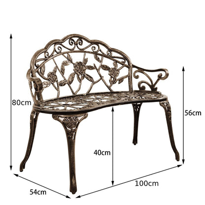 2 Seater Garden Metal Rose Bench-Bronze