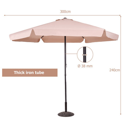 3M Patio Parasol with 6 Ribs and Air Vent for Beach Pool-Beige