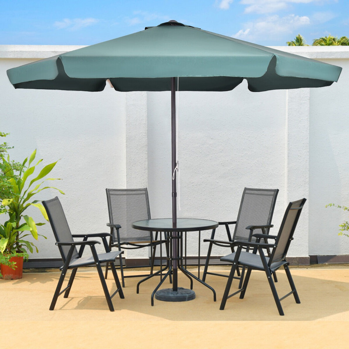 3M Patio Parasol with 6 Ribs and Air Vent for Beach Pool-Green