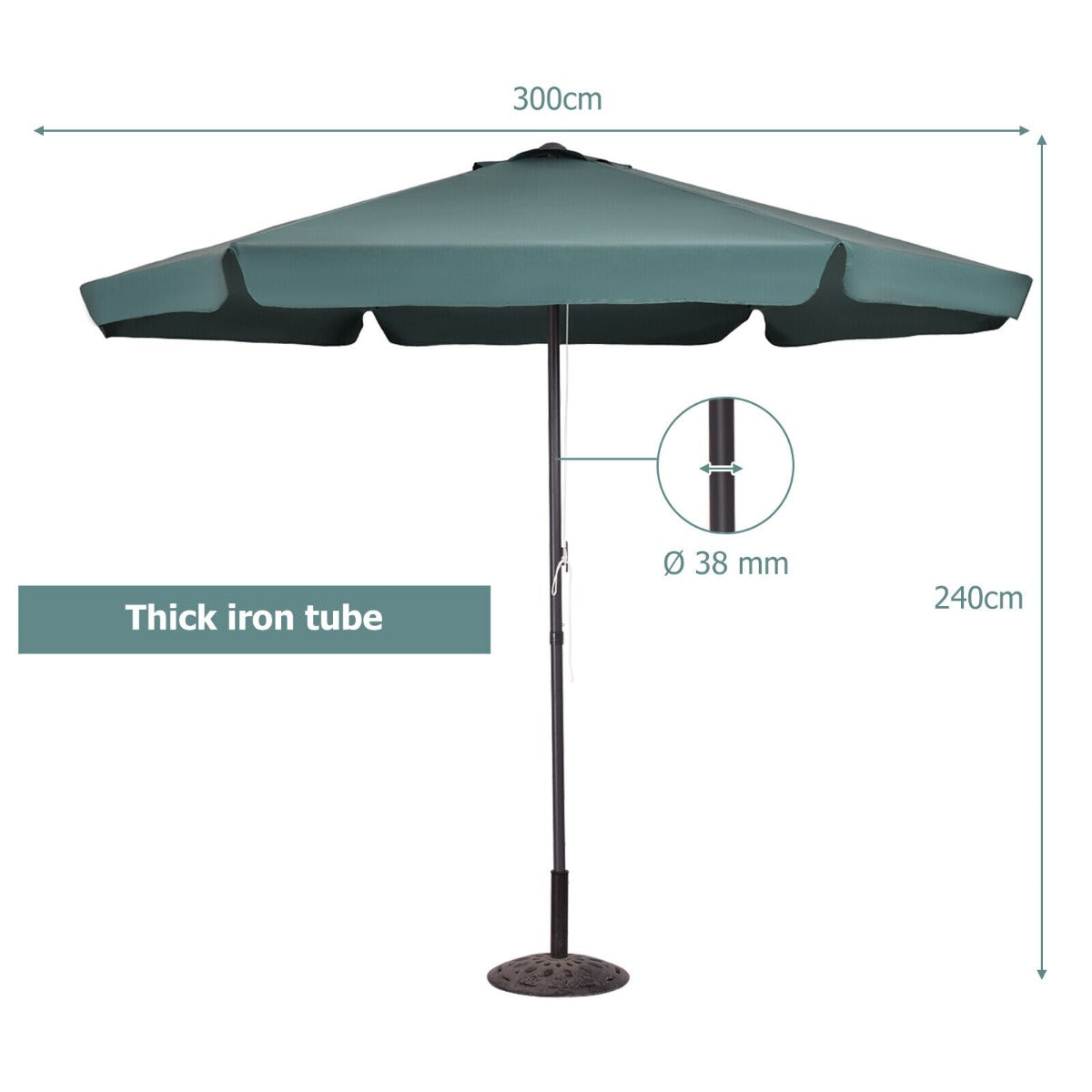 3M Patio Parasol with 6 Ribs and Air Vent for Beach Pool-Green