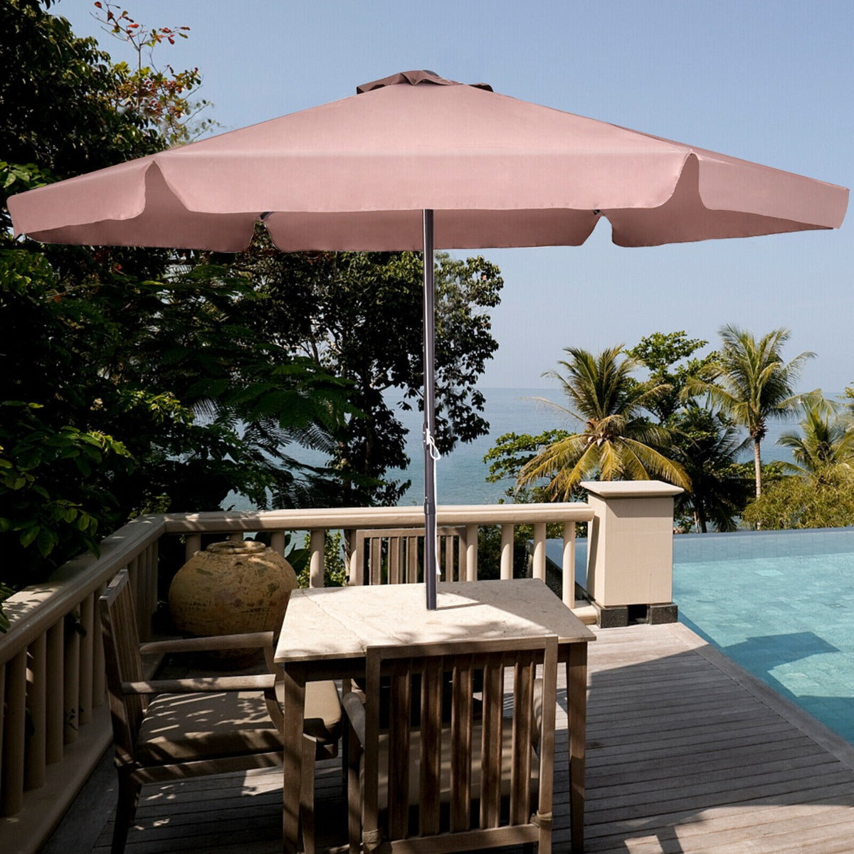 3M Patio Parasol with 6 Ribs and Air Vent for Beach Pool-Tan