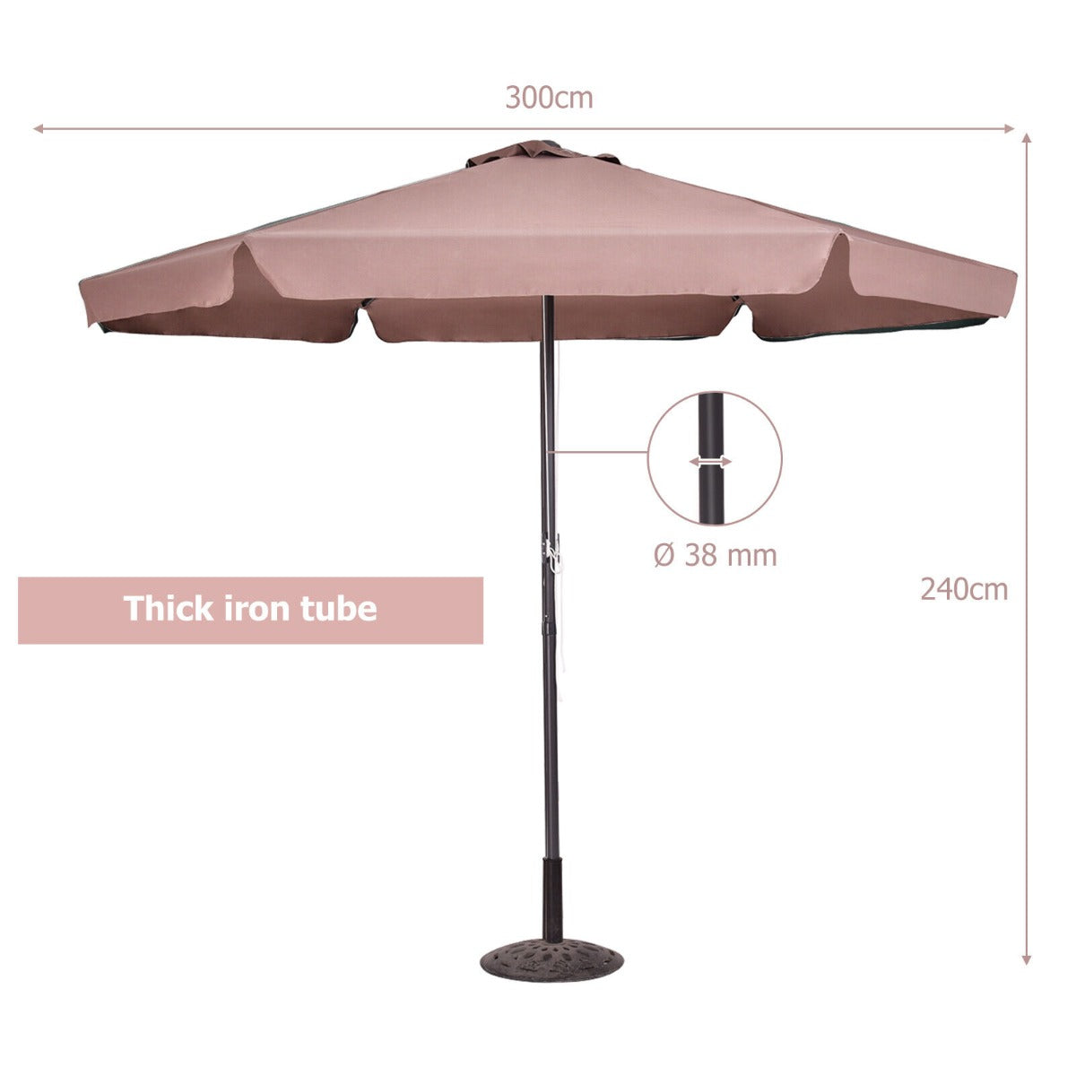 3M Patio Parasol with 6 Ribs and Air Vent for Beach Pool-Tan