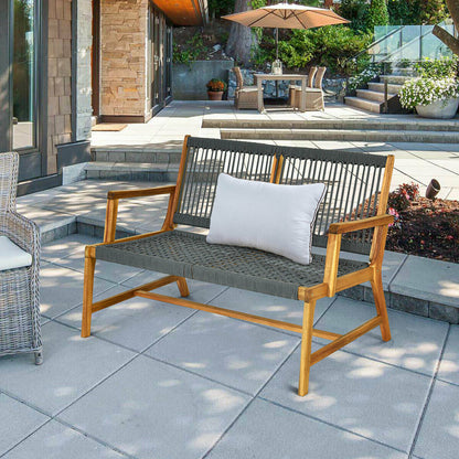 Patio Acacia Wood Bench Chair Outdoor Furniture for Garden-Grey