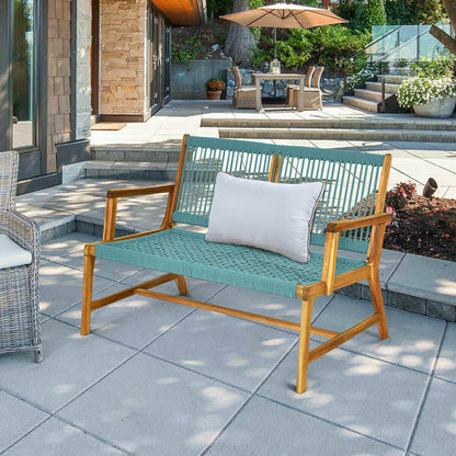 Patio Acacia Wood Bench Chair Outdoor Furniture for Garden-Turquoise