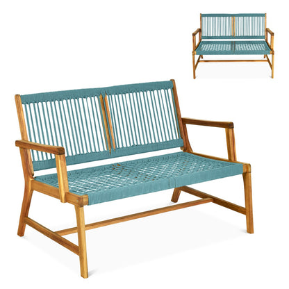 Patio Acacia Wood Bench Chair Outdoor Furniture for Garden-Turquoise