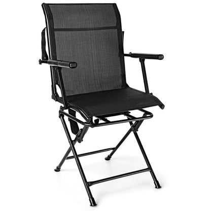 Folding 360° Swivel Hunting Chair with Armrest and Carrying Strips-Black