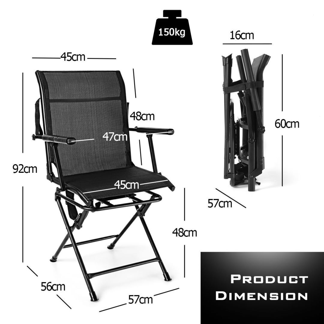 Folding 360° Swivel Hunting Chair with Armrest and Carrying Strips-Black