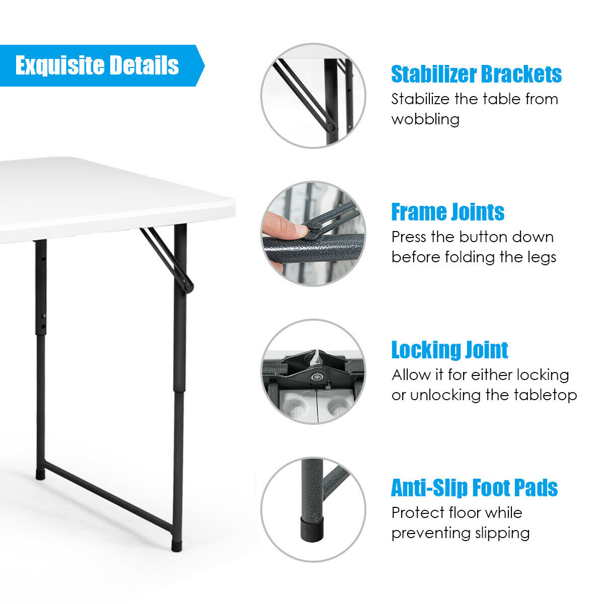 Adjustable Folding BBQ Camping Table for Garden Party Picnic