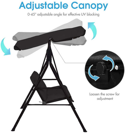 2 Seaters Garden Swing Chair with Adjustable Canopy-Black