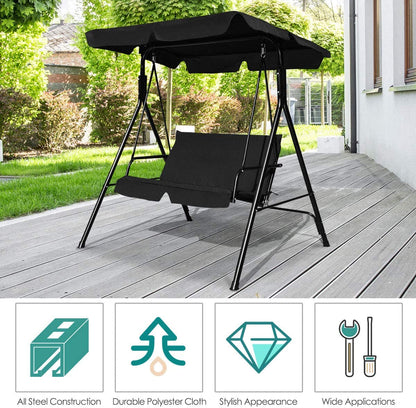 2 Seaters Garden Swing Chair with Adjustable Canopy-Black